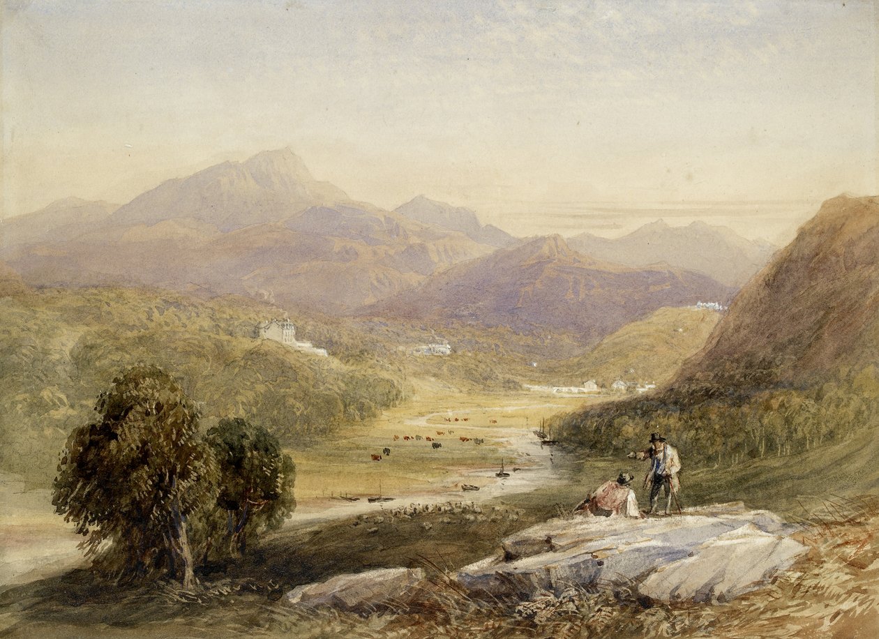 Ffestiniogin laakso, Merionethshire (akvarelli paperille) tekijältä David Cox