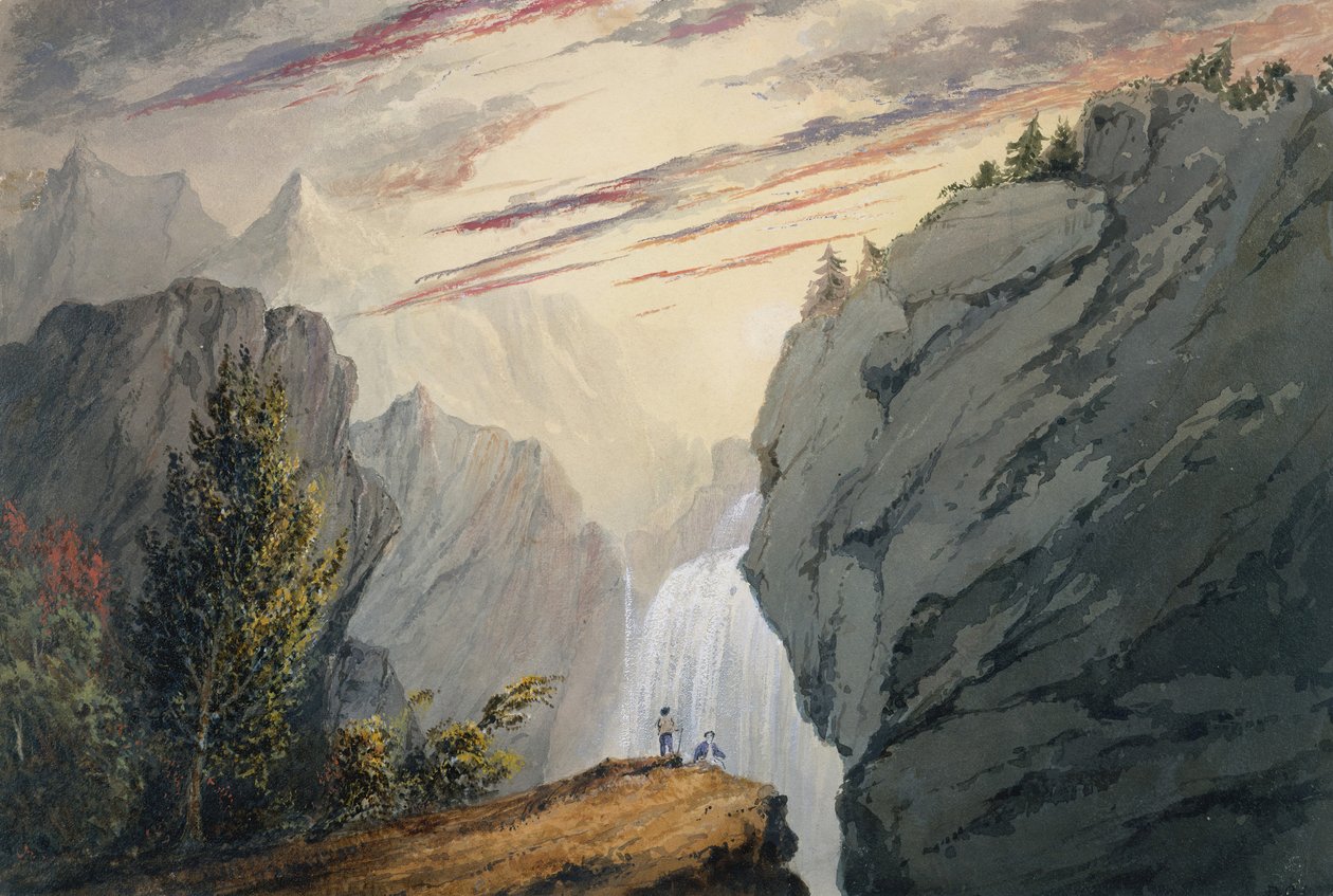 Vesiputouksella n. 1850. tekijältä David Claypoole Johnston