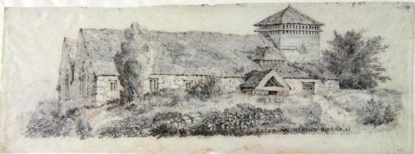 Llanfair Church, Pohjois-Wales, noin 1813 tekijältä David Cox
