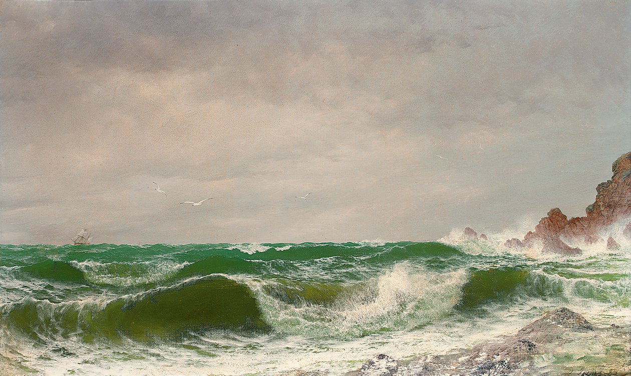Aallot törmäävät kallioisella rannikolla, 1885 tekijältä David James