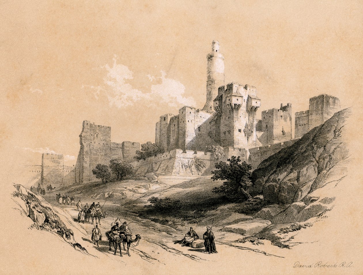 Daavidin torni, Jerusalem, Israel, 1855. tekijältä David Roberts