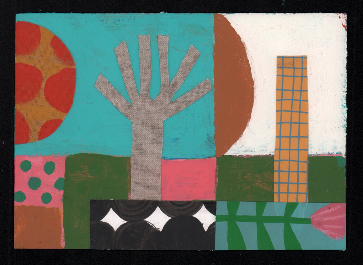 Fruit Tree Sundowner, 2023 (maali ja kollaasi) tekijältä David Shillinglaw