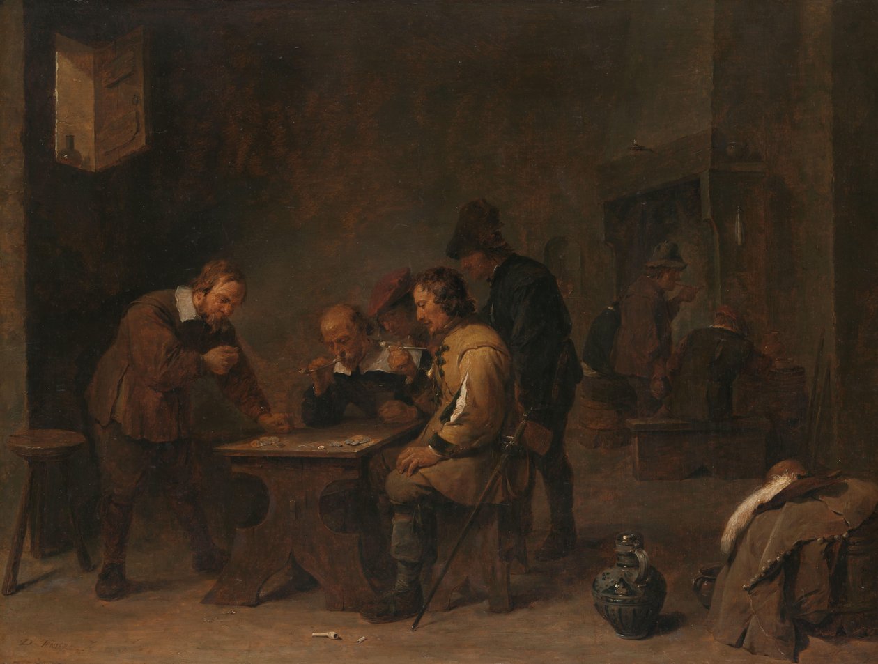Pelaajat Miehet kuutioivat tavernassa tekijältä David Teniers (II)