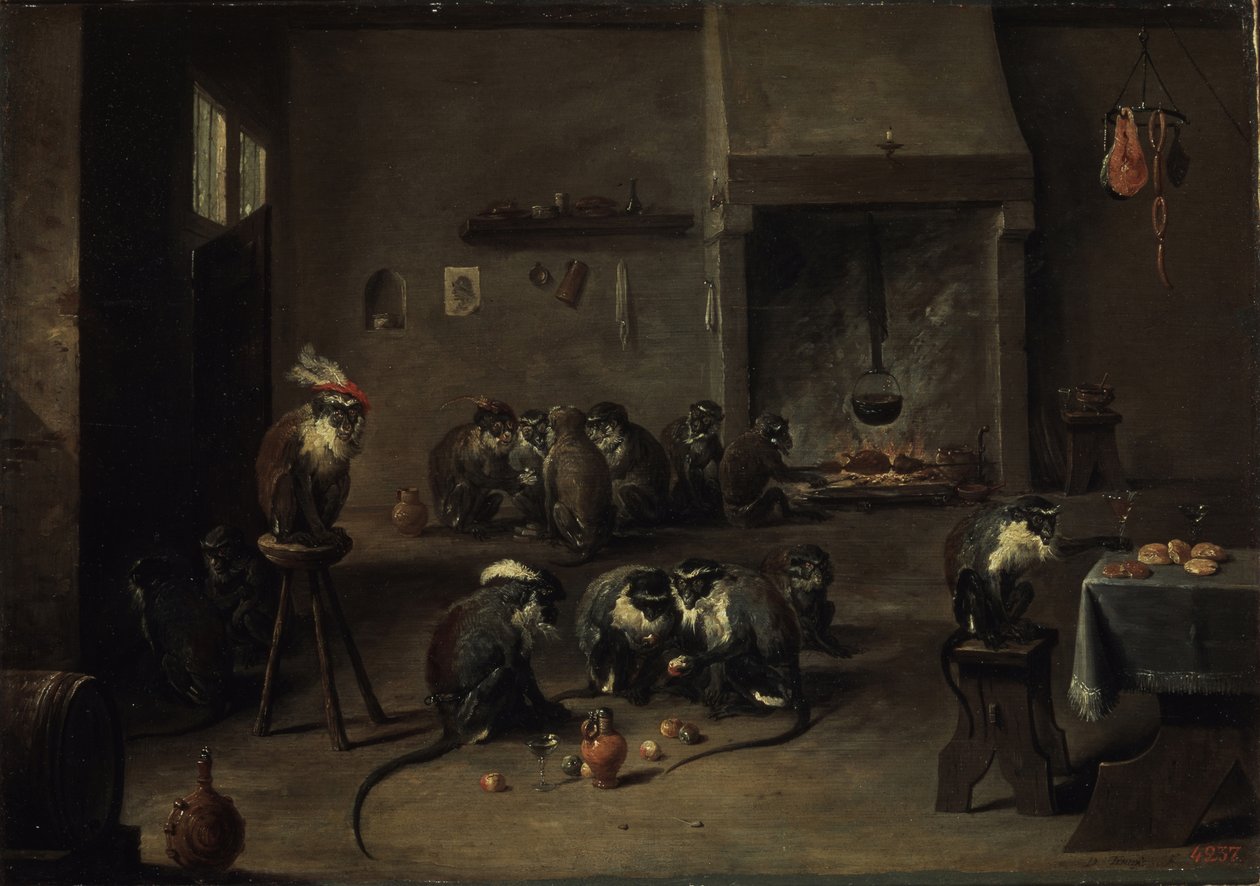 Apinat keittiössä, 1640-luku tekijältä David Teniers the Younger