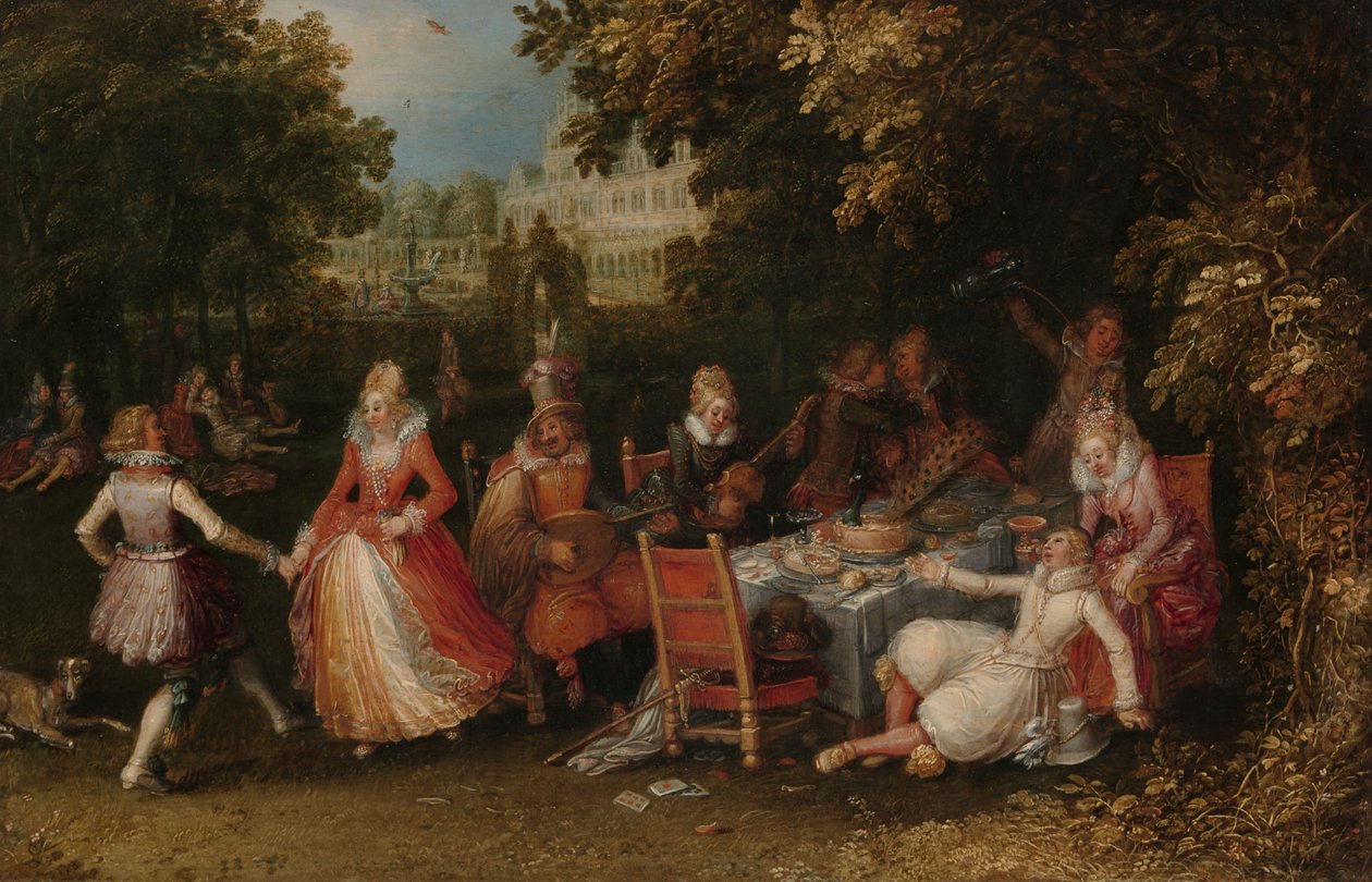 The Garden Party, n. 1610 (öljy paneelille) tekijältä David Vinckeboons