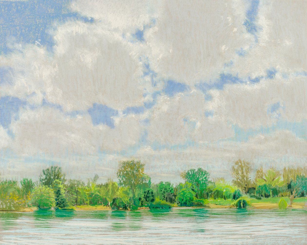 American River View, 2017 (pastelli paperille) tekijältä Diana Jahns