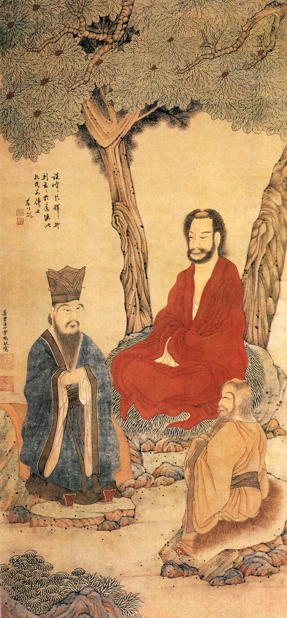 Kungfutse ja Lao Tseu, Ming-dynastia (muste ja väri paperille) tekijältä Ding Yunpeng
