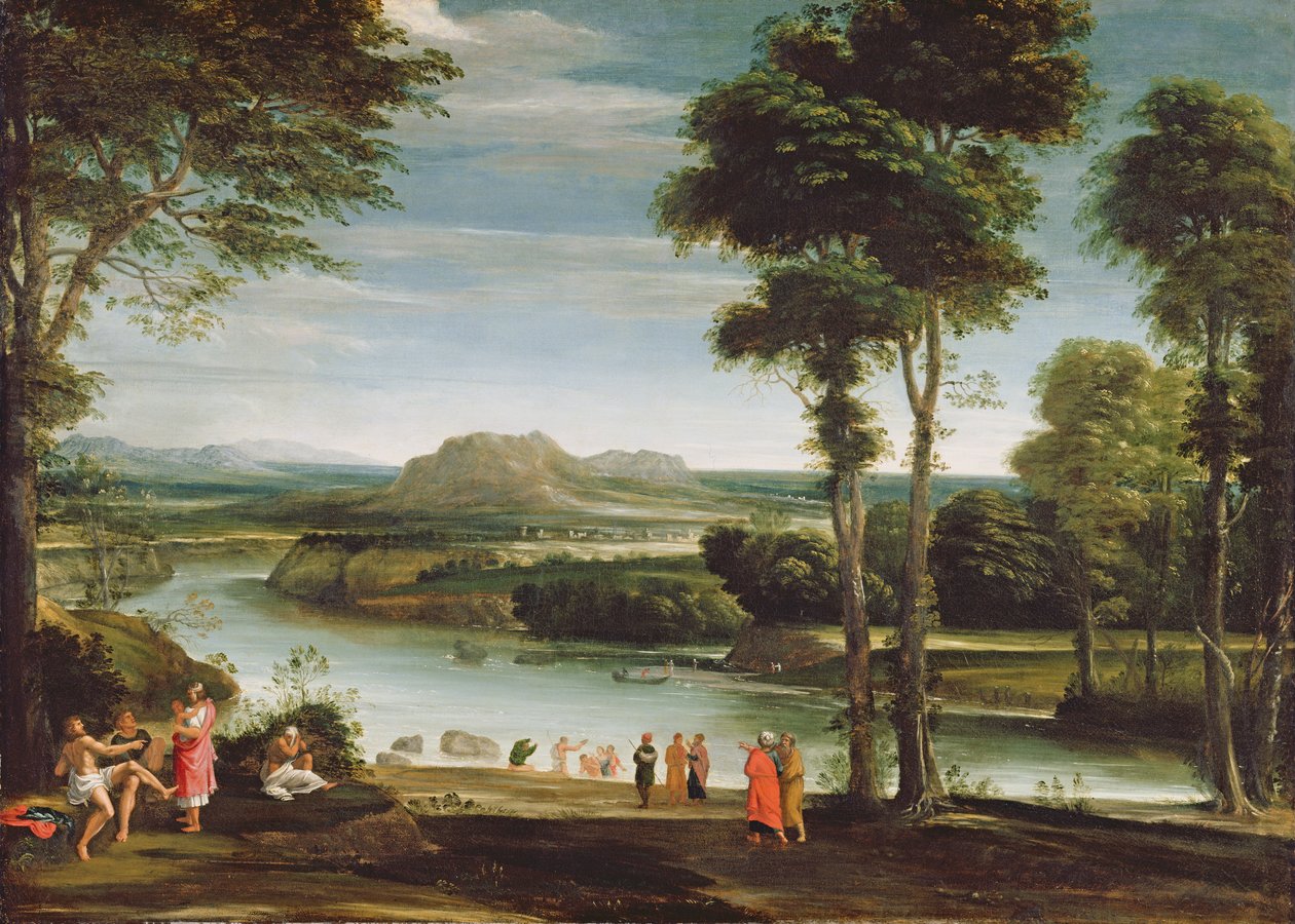 Maisema Pyhän Johanneksen kasteella, n. 1610-20 tekijältä Domenichino