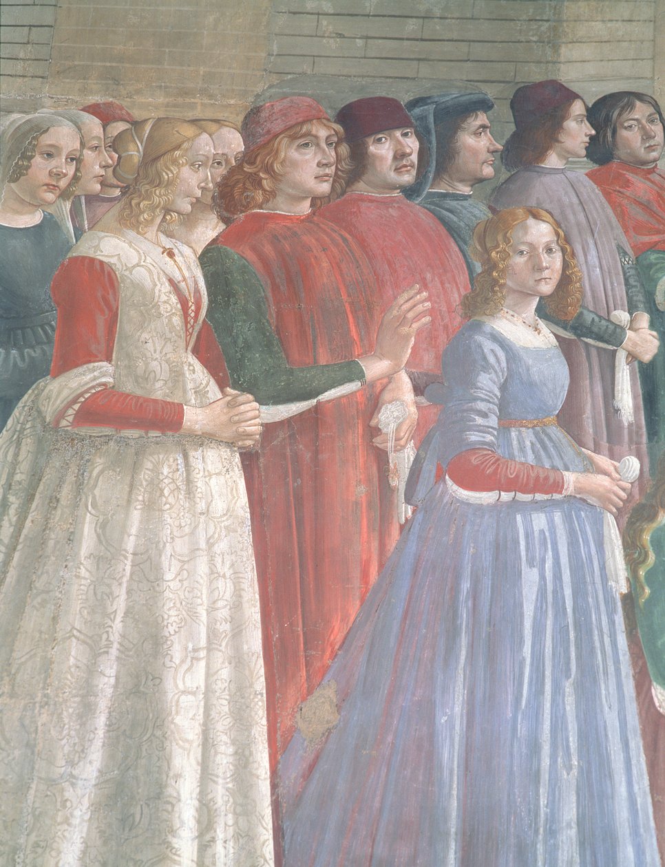 Firenzeläisiä katsojia, Pyhän Franciscuksen kierrosta, Sassetti-kappeli, 1483 (yksityiskohta) (katso myös 60524) tekijältä Domenico Ghirlandaio