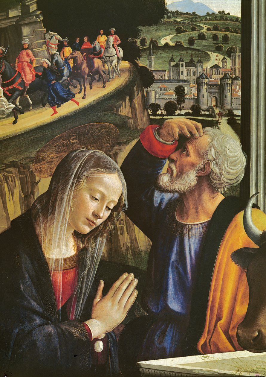 Kristuksen syntymä (alttaritaulun yksityiskohta) tekijältä Domenico Ghirlandaio