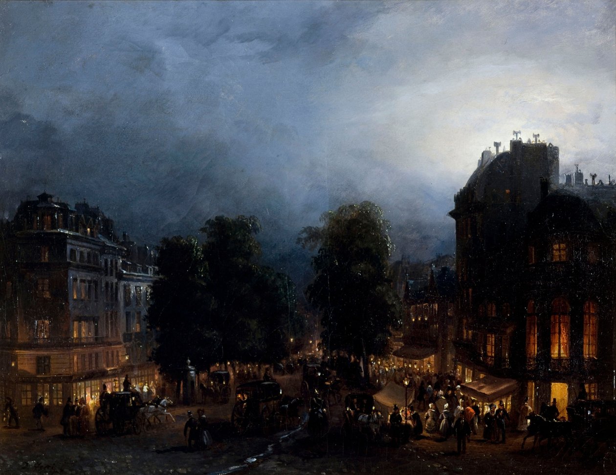 Boulevard des Italiens yöllä, noin 1835. tekijältä Domenico Ferri