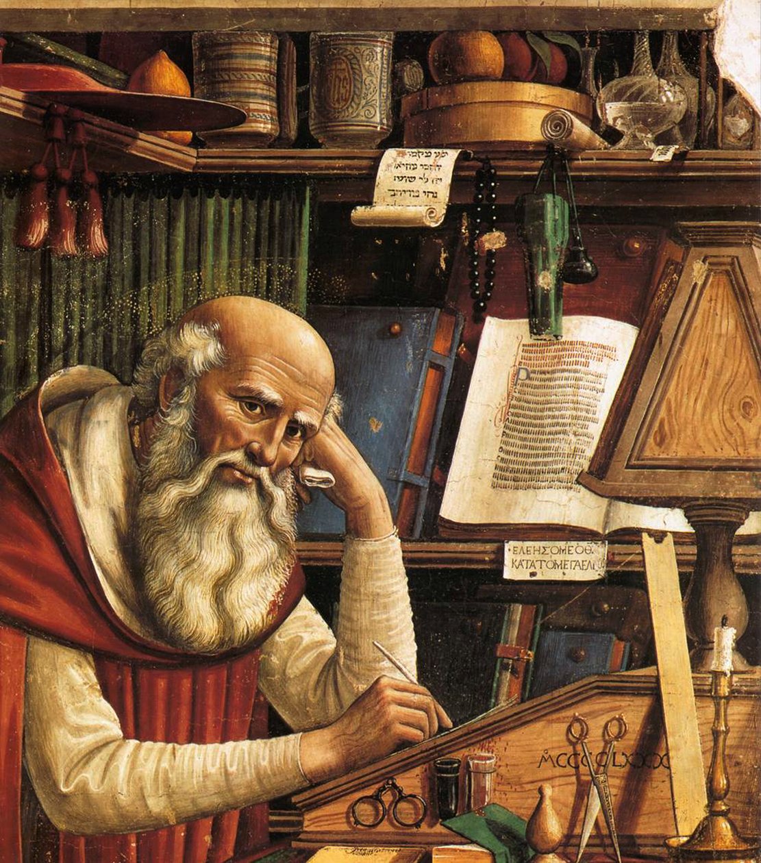 Pyhä Hieronymus tutkimuksen yksityiskohdassa, 1480 tekijältä Domenico Ghirlandaio