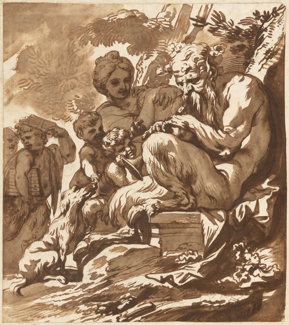 Satyr viihdyttää perhettään tekijältä Domenico Piola