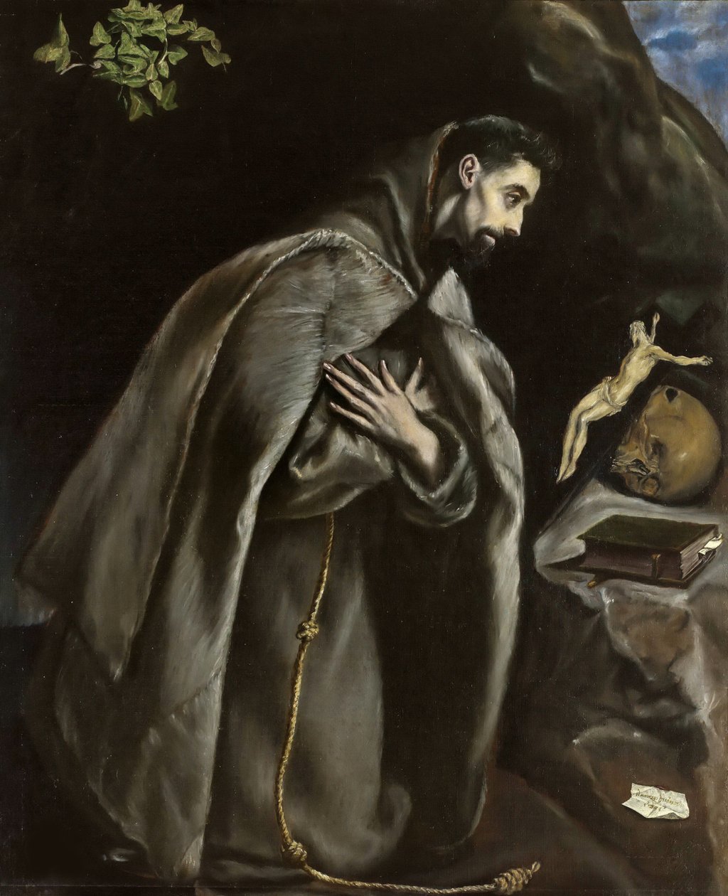 Pyhä Franciscus rukoilee, noin 1585. tekijältä Dominico El Greco