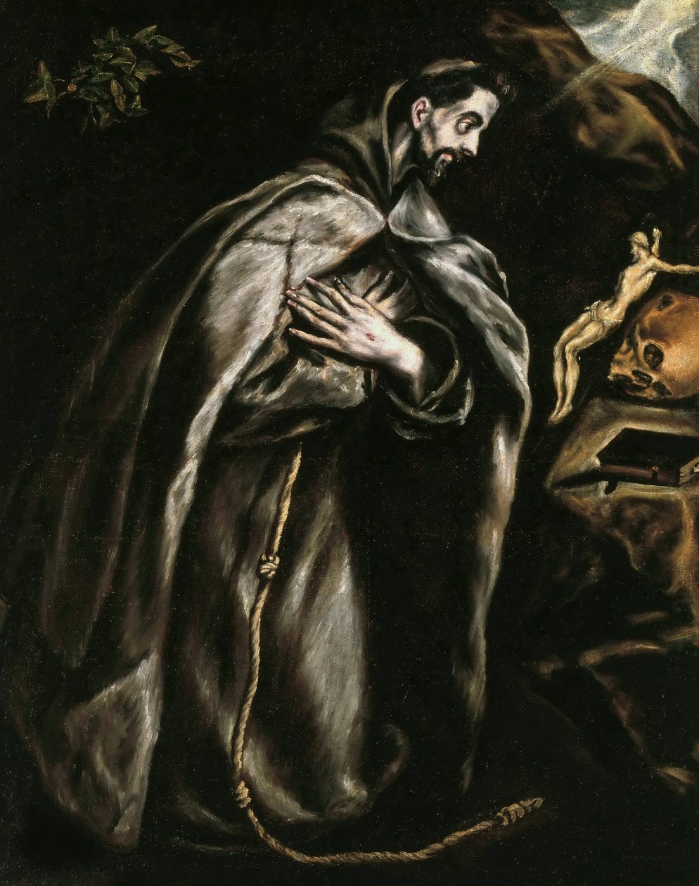 Pyhä Franciscus rukoilee, noin 1595. tekijältä Dominico El Greco