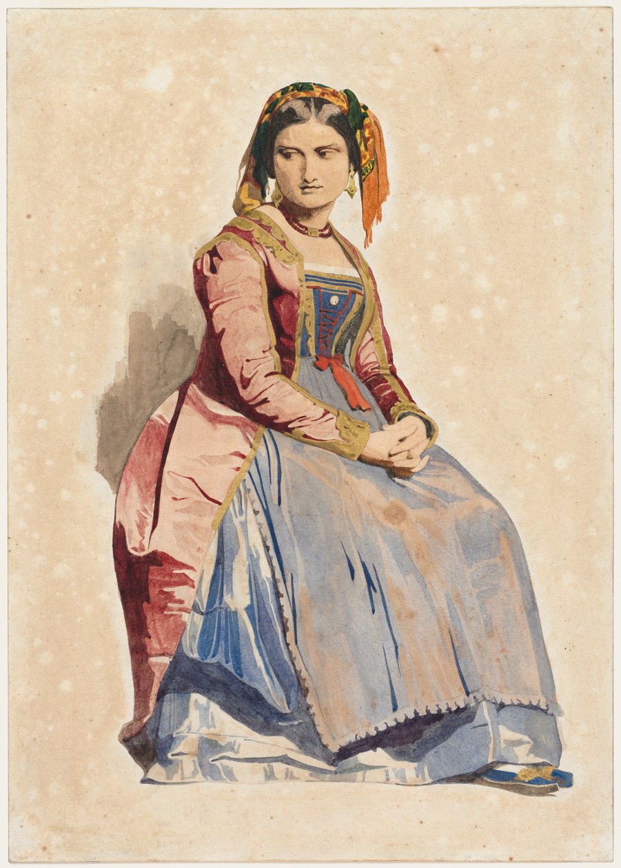 Istuva italialainen nainen, 1800-luku. tekijältä Dominique Louis Papety