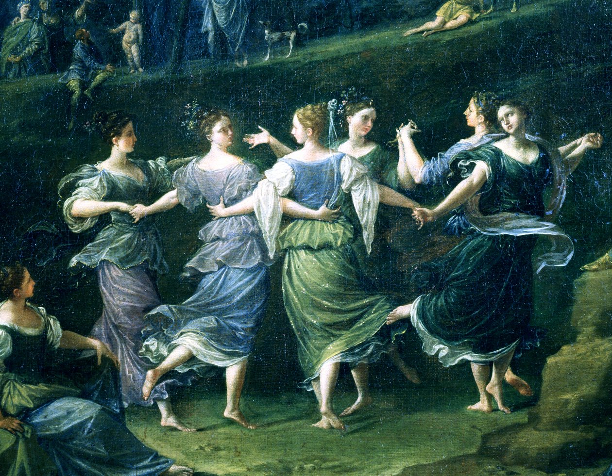 Tanssijat, yksityiskohta Nymfien tanssista, 1724-25 tekijältä Donato Creti