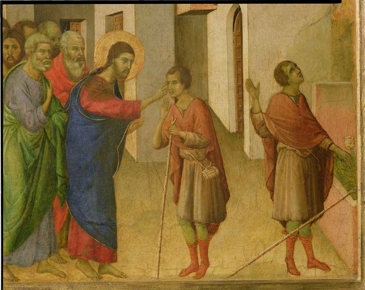 Jeesus avaa sokeana syntyneen miehen silmät, 1311 tempera paneelille, kuva 188963. tekijältä Duccio di Buoninsegna