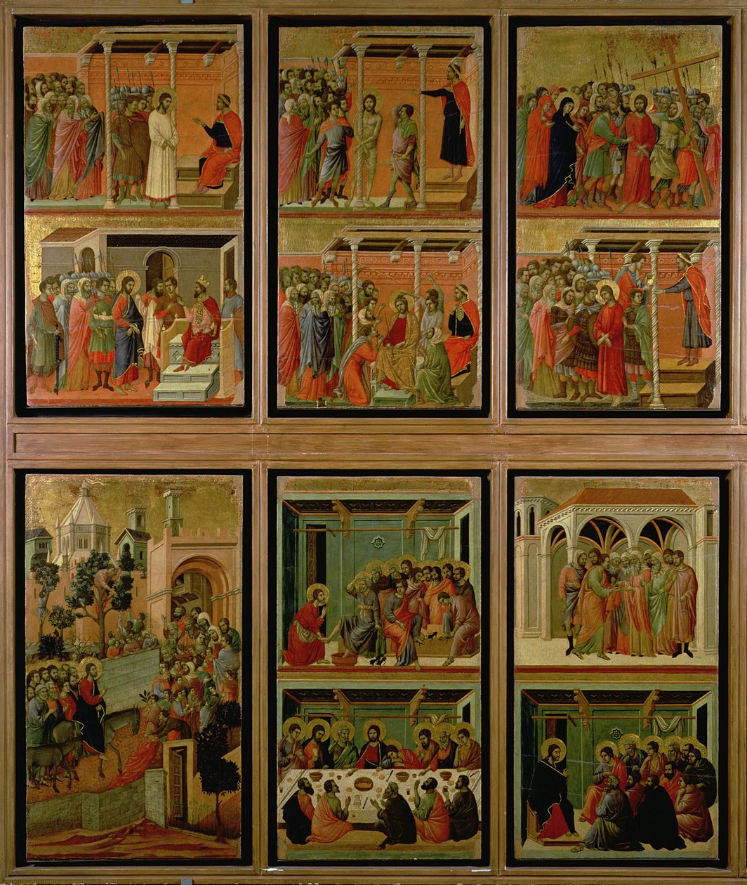 Maesta: yksitoista kohtausta Passionista, 1308-11 (tempera paneelissa) tekijältä Duccio di Buoninsegna