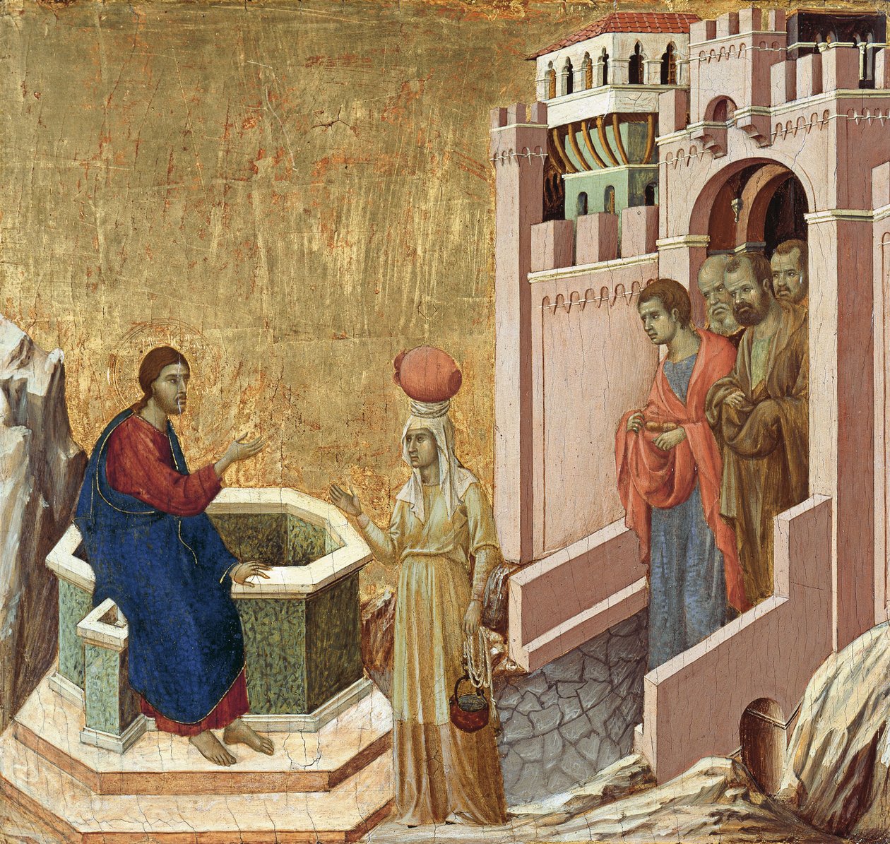Kristus ja samarialainen nainen tekijältä Duccio di Buoninsegna