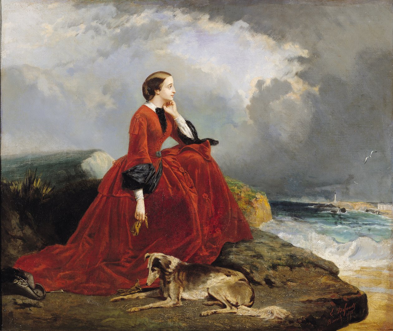 Keisarinna Eugenie (1826-1920) Biarritzissa, 1858 tekijältä E. Defonds