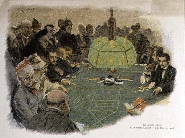 Kohtaus kasinolla (litho) tekijältä E. (after) Rosenstand