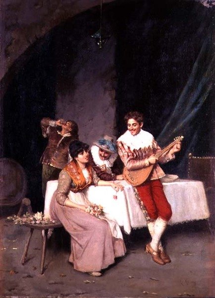 The Bashful Flower Seller (öljy kankaalle) tekijältä E. Ascenzi