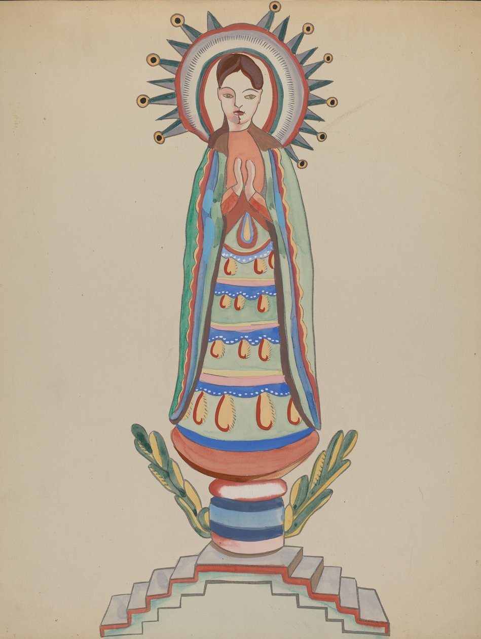 New Mexico, "Bulto", monivärinen puinen figuuri tekijältä E. Boyd