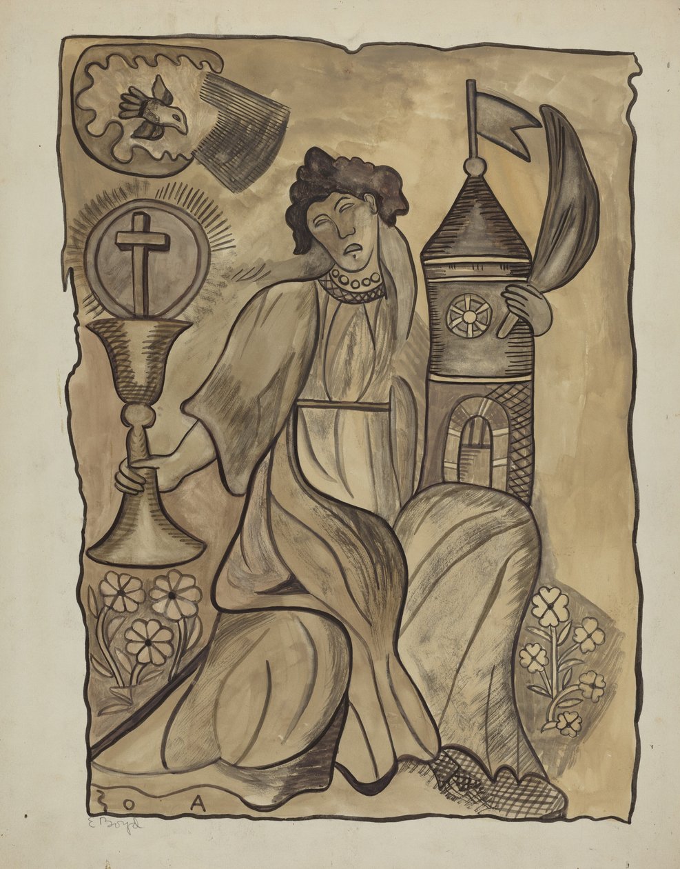 Santa Barbaran seinäripustus, n. 1936. tekijältä E. Boyd