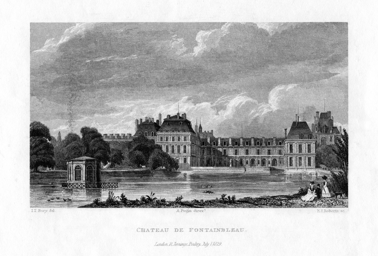 Chateau de Fontainebleau, Ranska, 1829. tekijältä E. I. Roberts