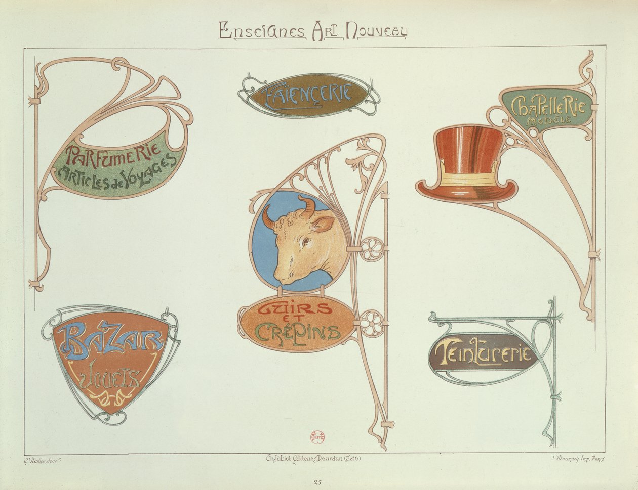 Art Nouveau -myymäläkyltit, 1903 tekijältä E. Mulier
