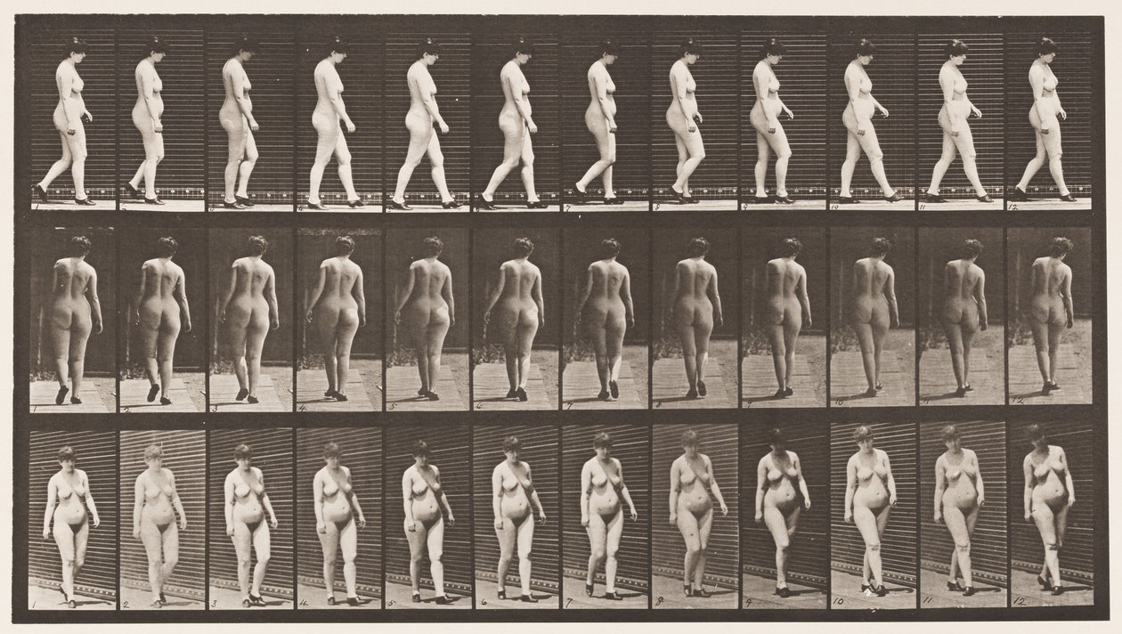 Levy 24. Kävely, korkokengät jalassa tekijältä Eadweard Muybridge