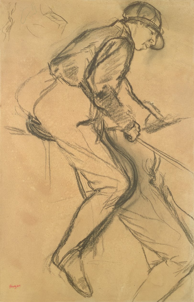 Jockey, 1800-luku (hiili paperilla) tekijältä Edgar Degas