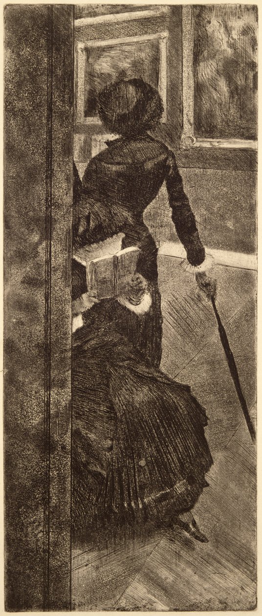 Louvressa - Taidemaalari (Mary Cassatt) n. 1879 (etsaus, kuivakärki ja akvatinta paperilla) tekijältä Edgar Degas
