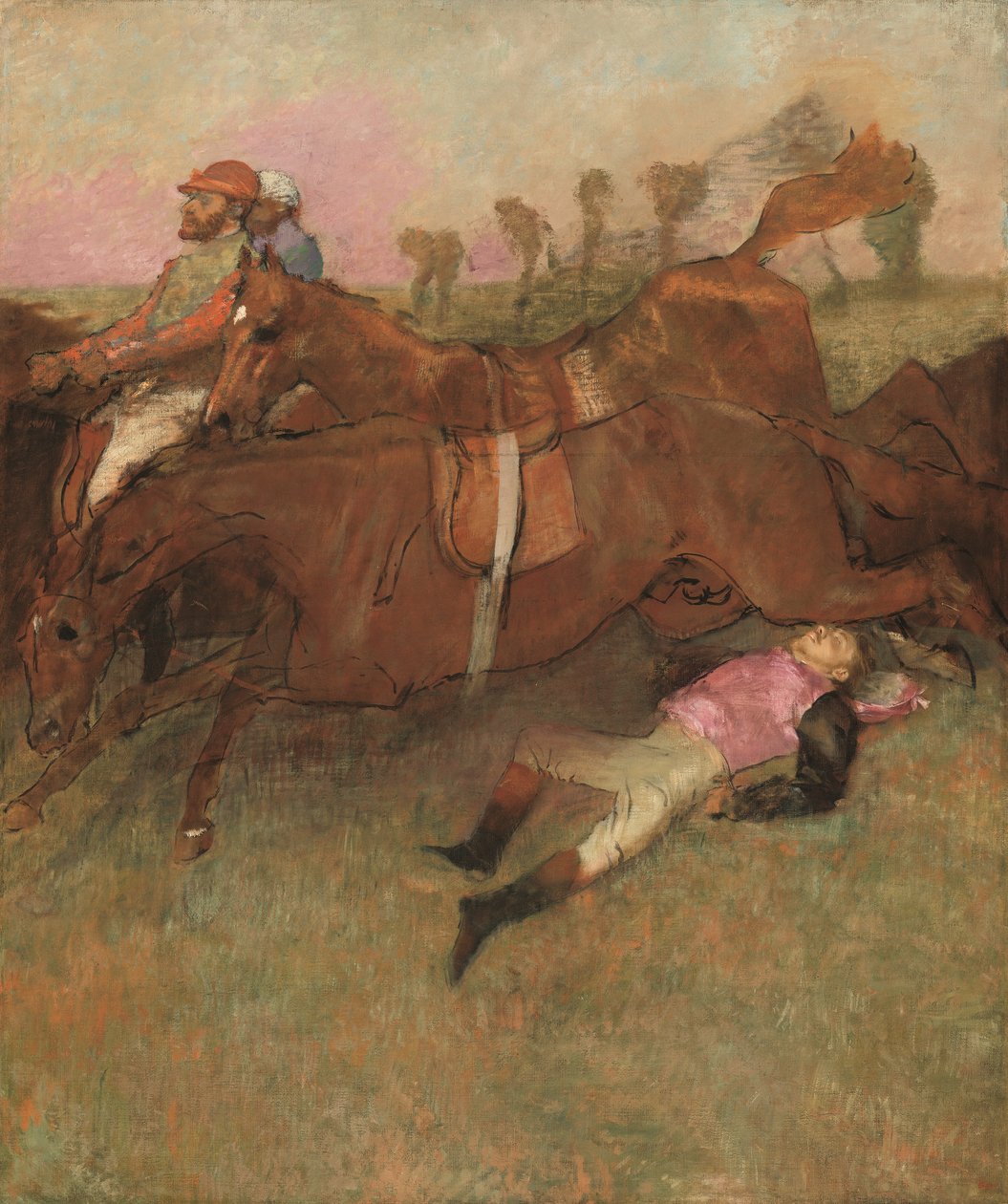 Kohtaus estejuoksusta: The Fallen Jockey, 1866 tekijältä Edgar Degas