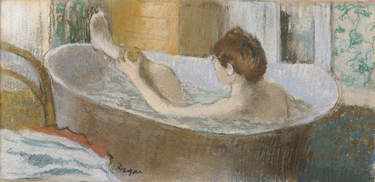 Nainen kylvyssä, siipikarjassa, n. 1883 (pastelli paperille) tekijältä Edgar Degas