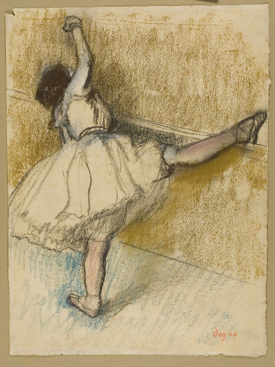 Tanssijan venyttely baarissa tekijältä Edgar Degas