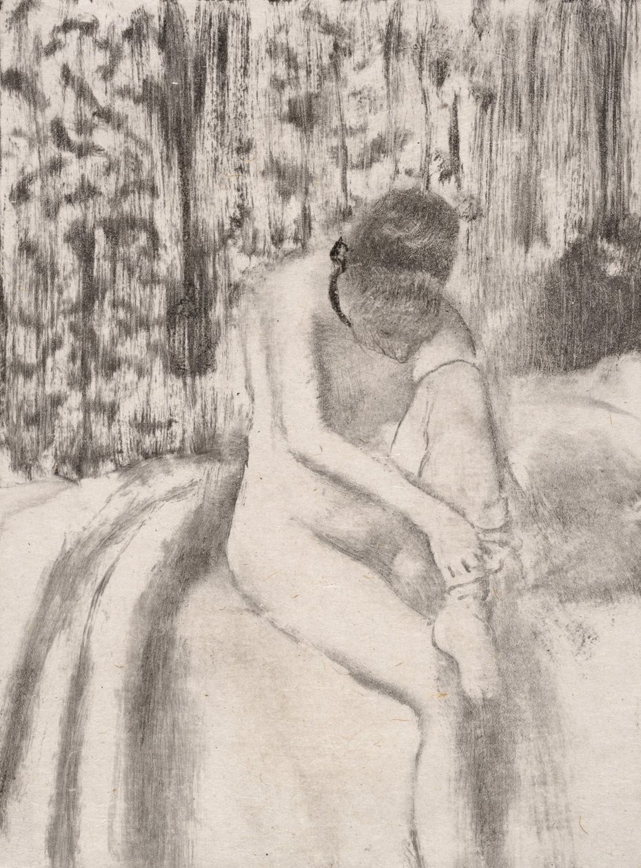 Tyttö pukee sukkiaan, 1876-77. tekijältä Edgar Degas