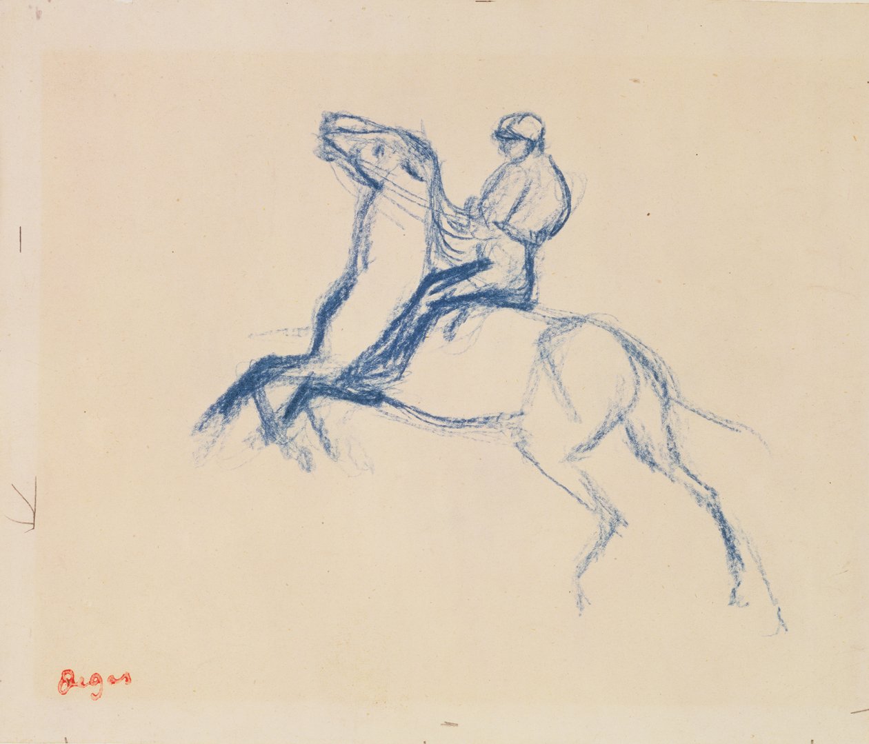Jockey on Horseback (kynä paperilla) tekijältä Edgar Degas