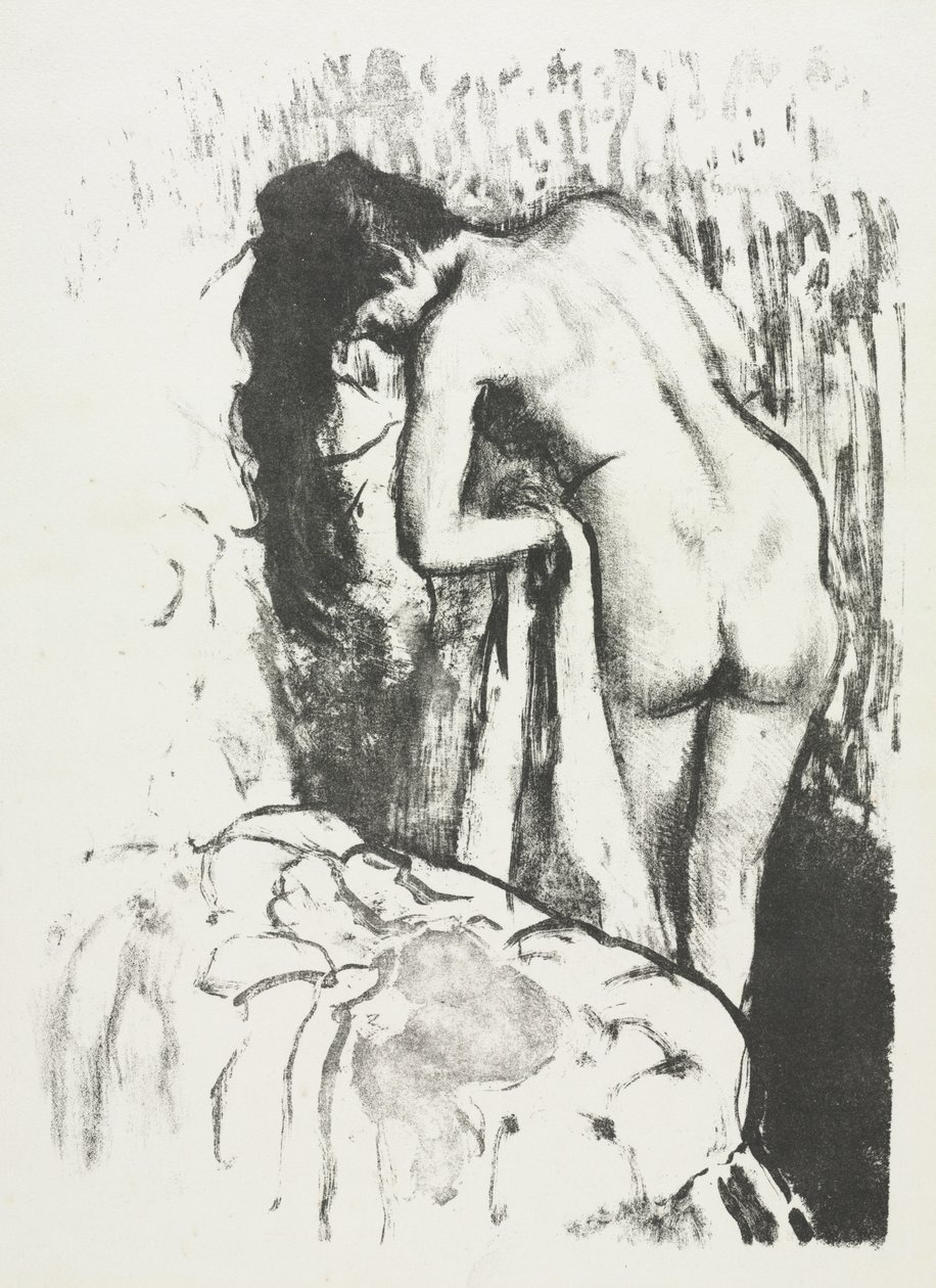 Alaston nainen seisomassa, kuivaamassa itseään tekijältä Edgar Degas