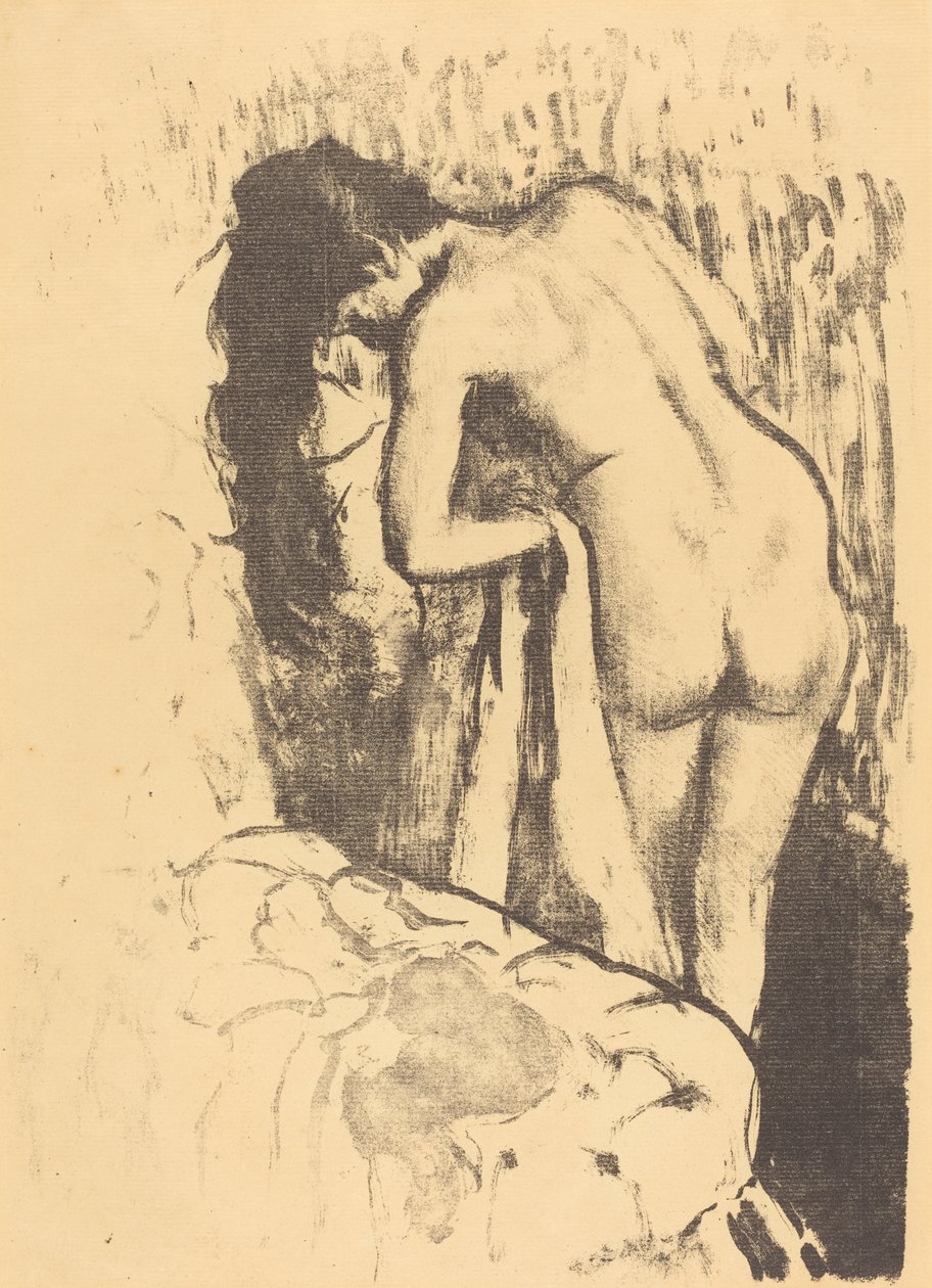 Alaston nainen seisomassa, kuivaamassa itseään tekijältä Edgar Degas