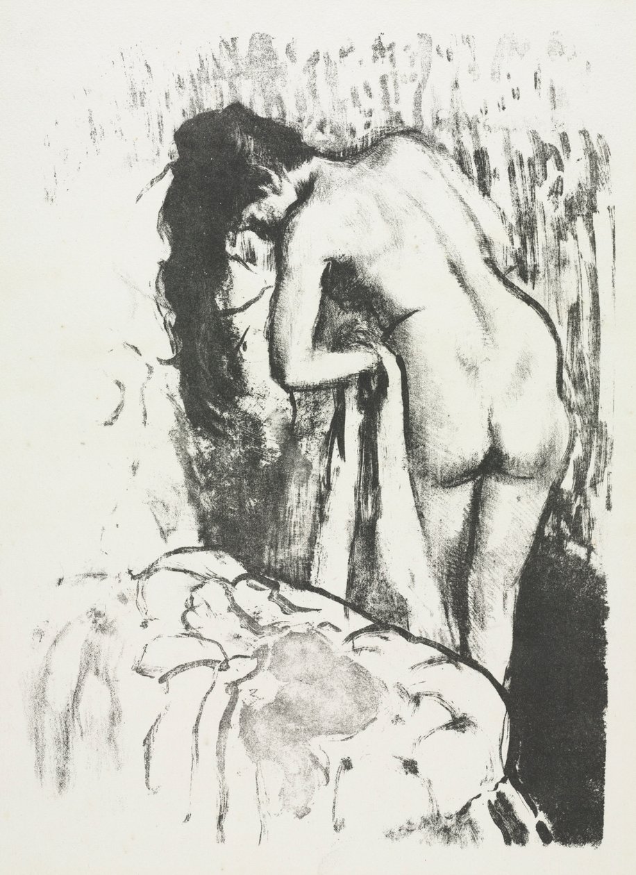 Alaston nainen seisomassa, kuivaamassa itseään, 1891-1892. tekijältä Edgar Degas