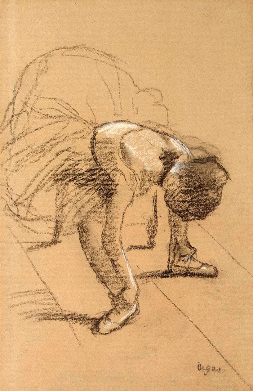 Istuva tanssija säätelee kenkiään, c1876. tekijältä Edgar Degas