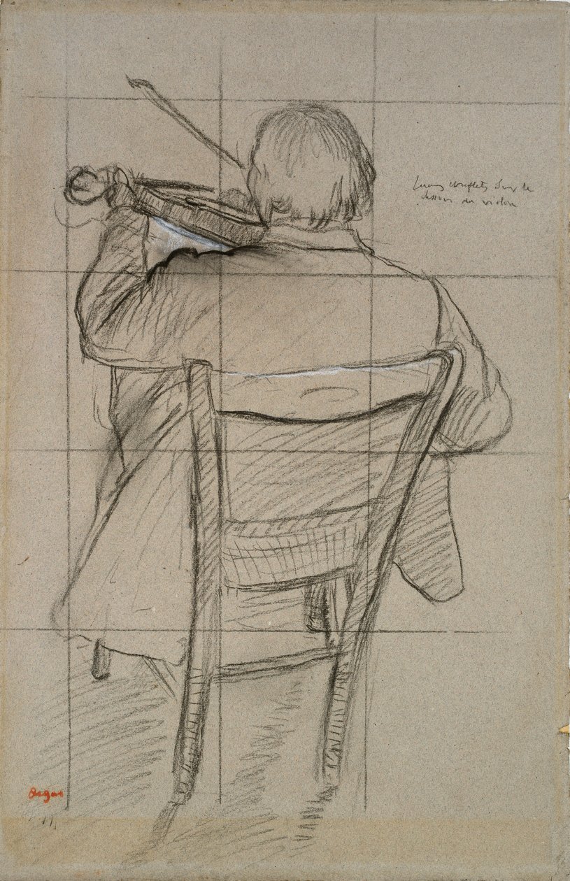 Istuva viulisti takaa katsottuna, 1875-1876 tekijältä Edgar Degas