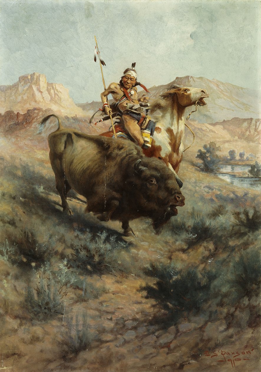 Intiaani ja Buffalo, 1891 tekijältä Edgar Samuel Paxson