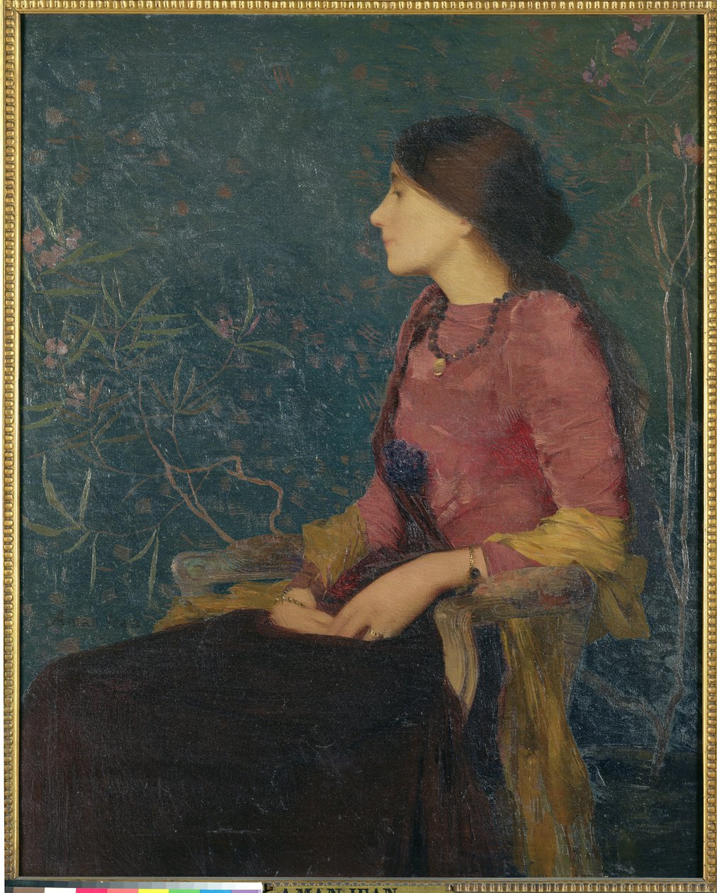 Istuva muotokuva Thadee-Caroline Jacquetista, myöhemmin Madame Aman-Jeanista, ennen vuotta 1892 tekijältä Edmond François Aman Jean