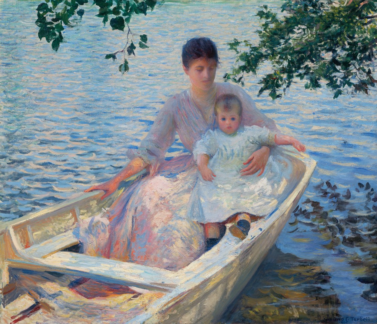 Äiti ja lapsi veneessä tekijältä Edmund Charles Tarbell