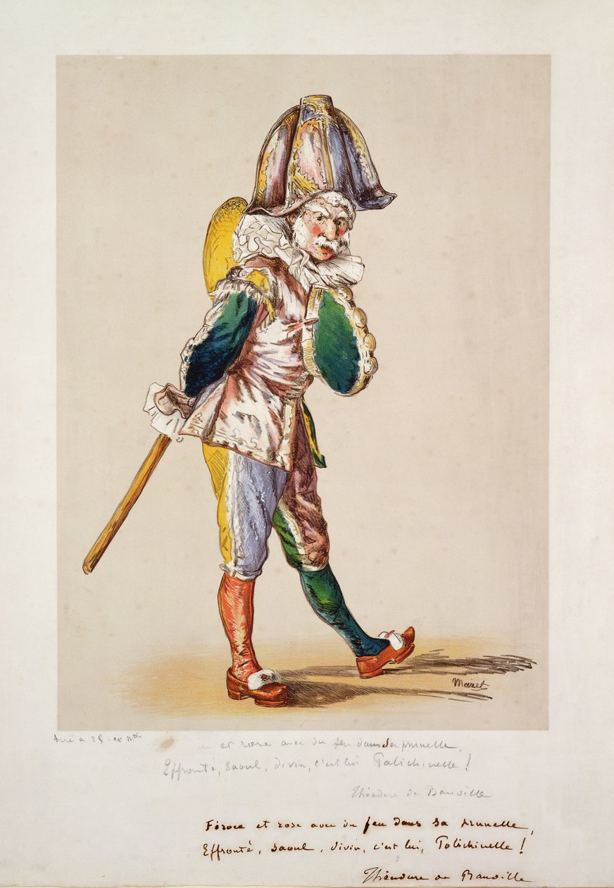 Polichinelle, 1876 (väri litho, valkoinen guassi ja wc paperilla) tekijältä Édouard Manet