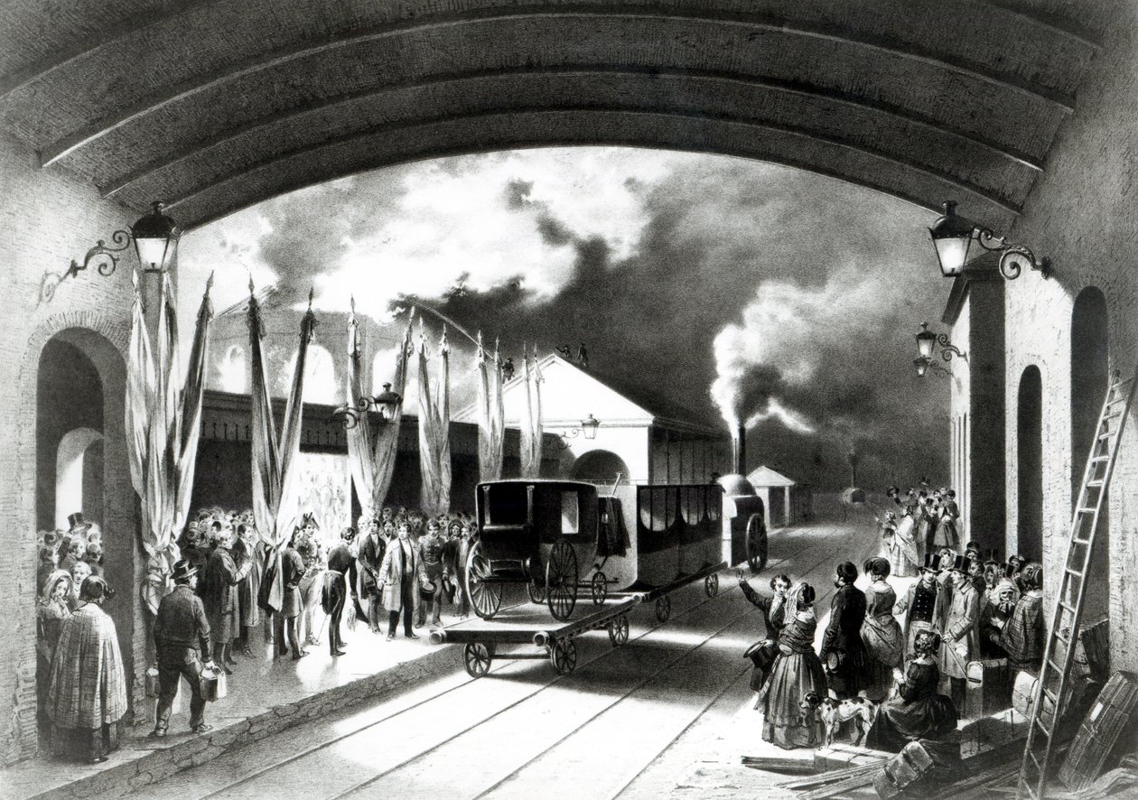 Ranskan kuningas Louis-Philippe lähdössä New Crossin asemalta, Deptford, 1844. tekijältä Edouard Pingret