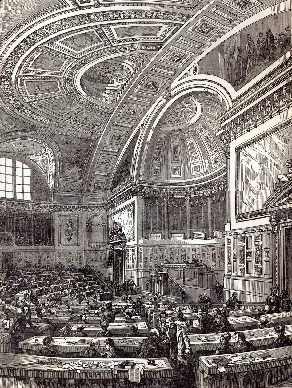 The Illustrated London News -lehden 1. helmikuuta 1845 julkaisusta "The French Chamber of Peers". tekijältä Edouard Renard